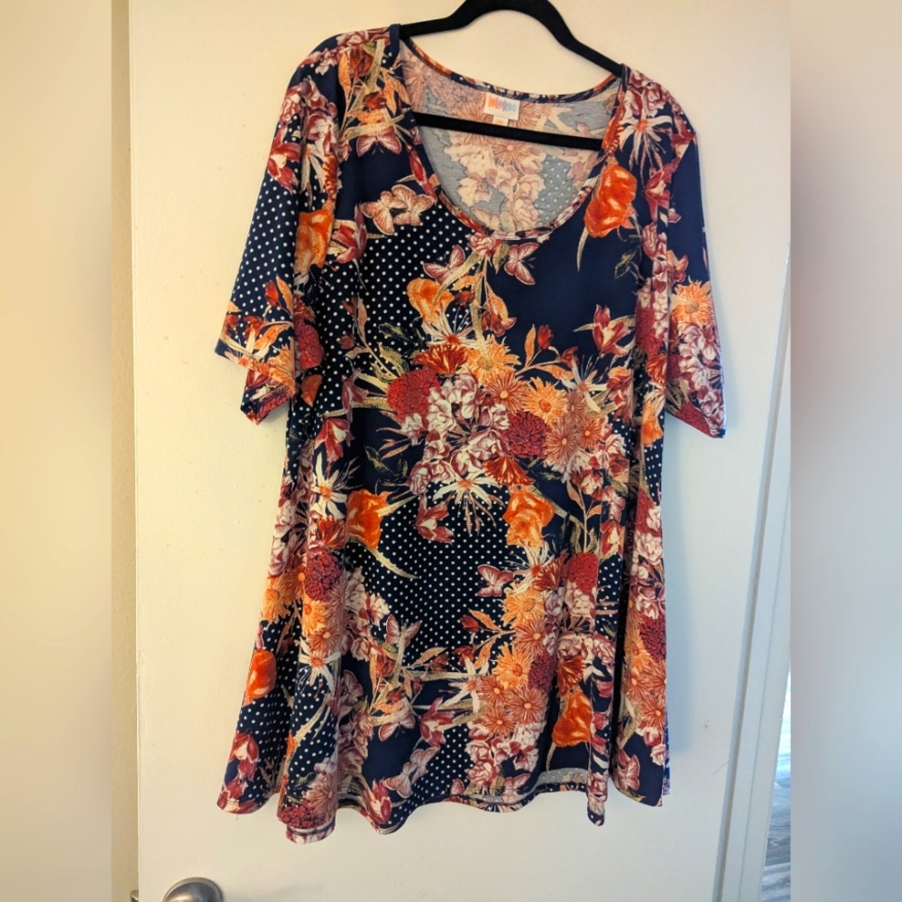 LuLaRoe Floral Navy and Orange Tunic